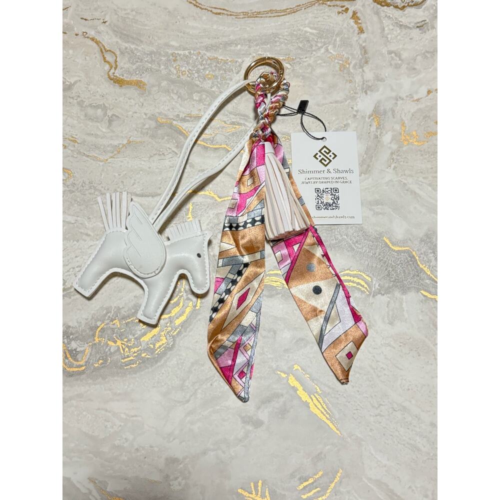 Pegasus Horse Bag Charm with Satin Ribbon Scarf & Tassel | Purse Keychain - Picture 5 of 16